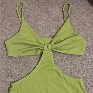 Lime Green Cutout Ribbed Dress